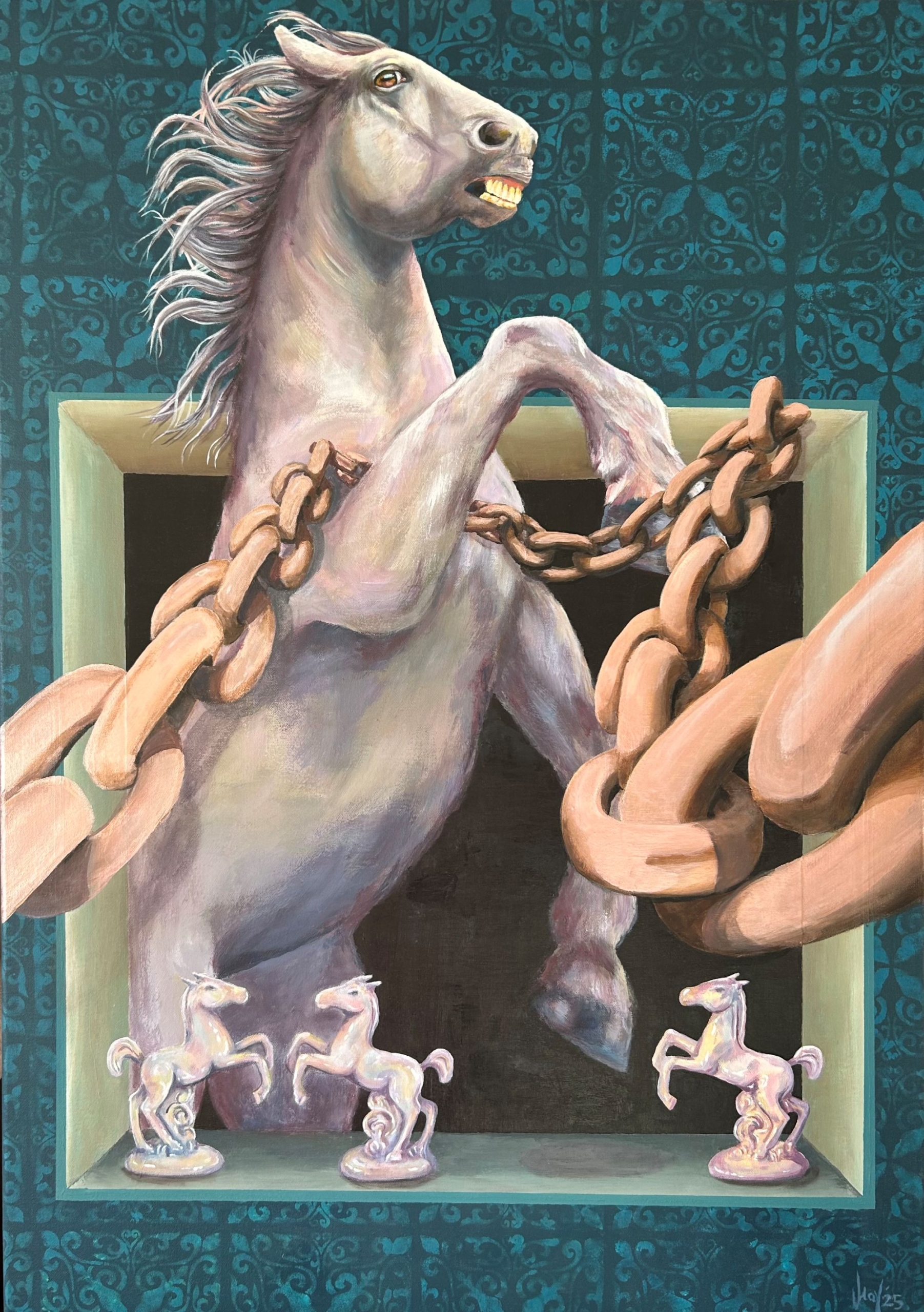 greyonporcelain Pferd in Ketten